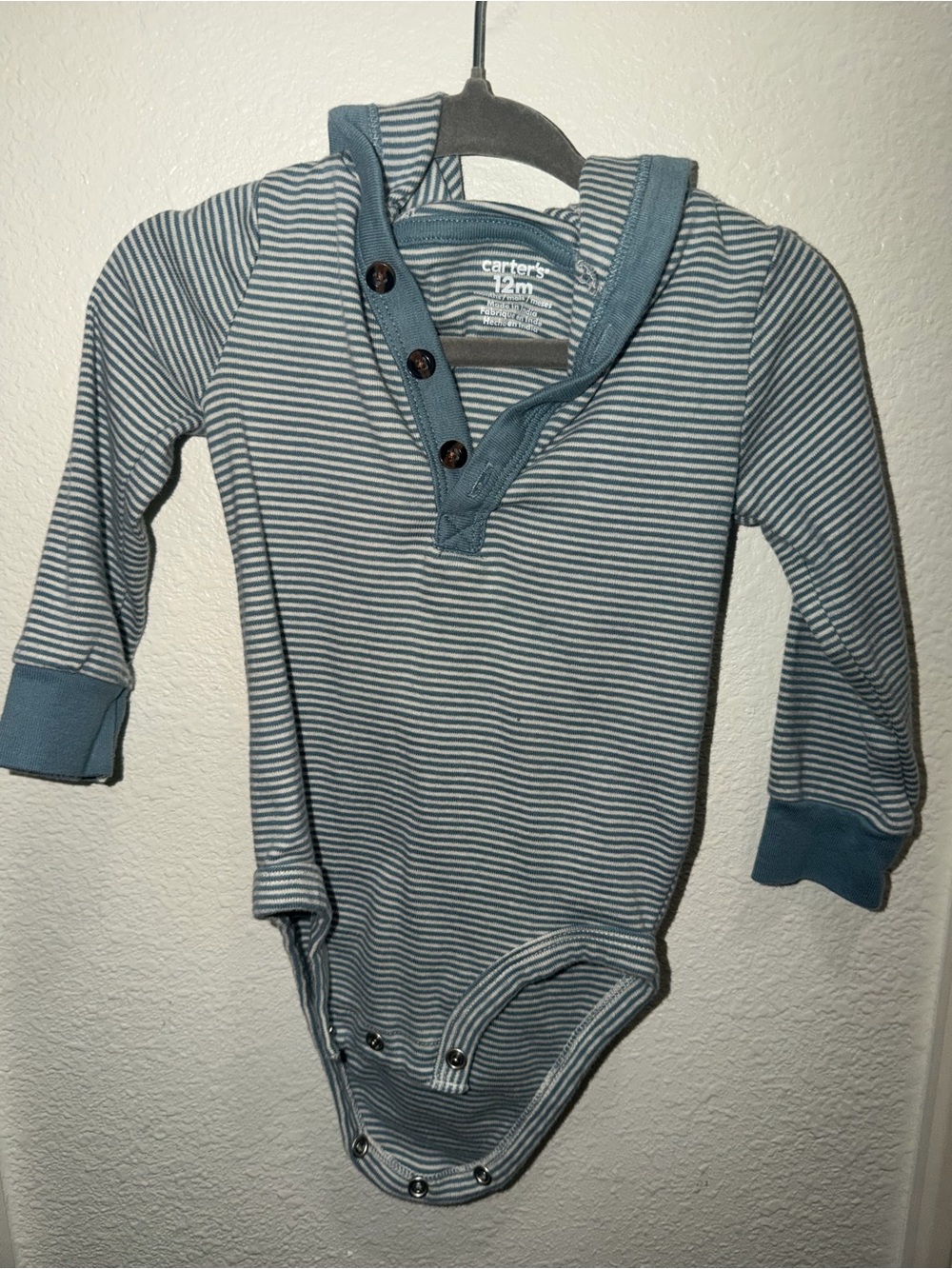 Carter's Teal and White Striped Hooded One-Piece